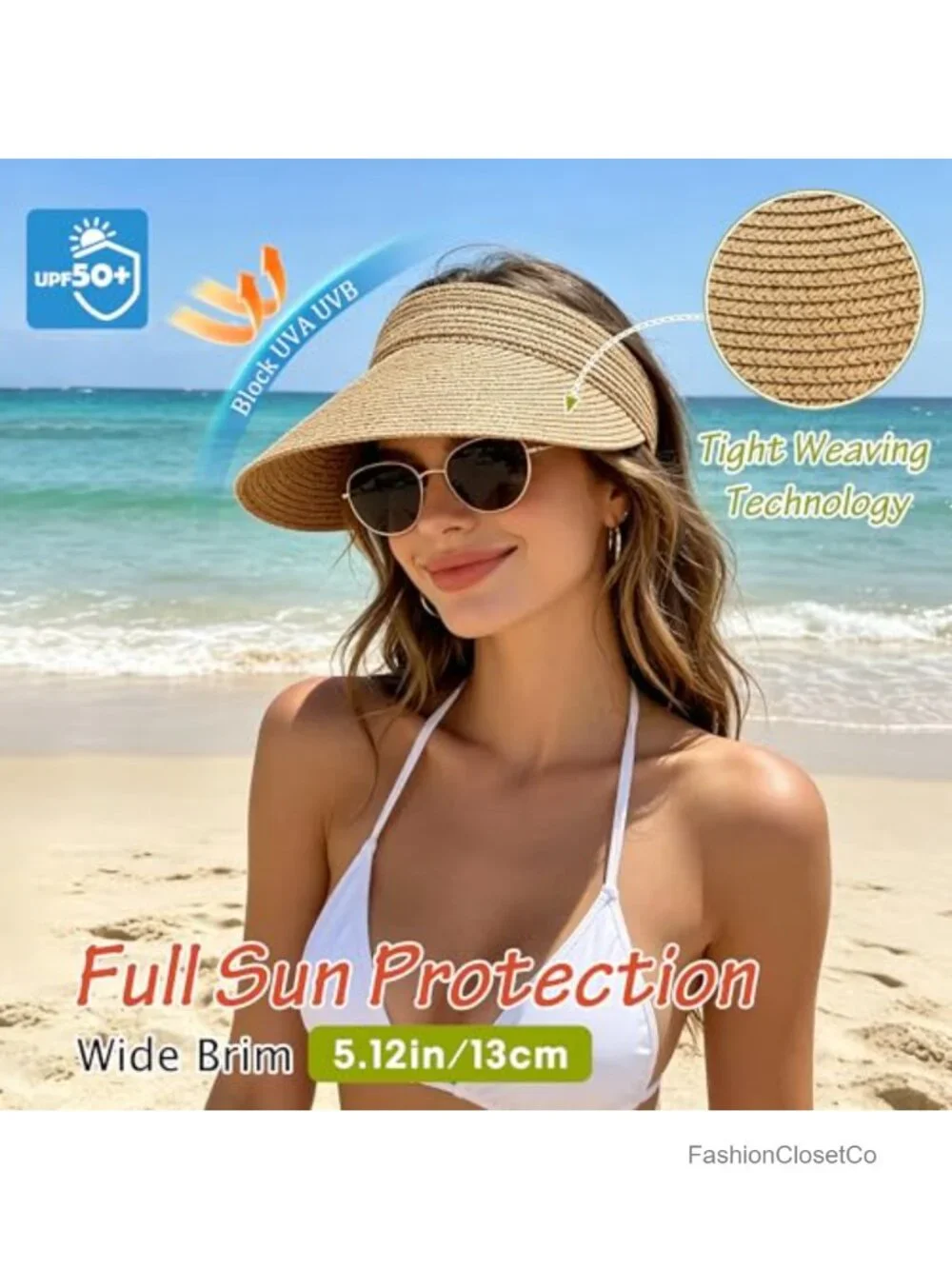 3 Pack Paper Straw Sun Visor Hats Wide Brim UPF 50+ Adjustable Packable Beach